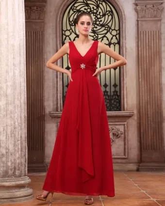 Mousseline De Soie Elegante Volants Col En V Longueur Robe De Demoiselle D Honneur De Sol