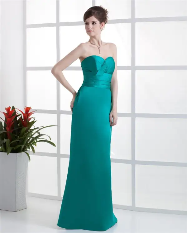 Kjaereste Krusning Ermelose Glidelas Gulv Lengde Charmeuse Kvinne Brudepikekjoler