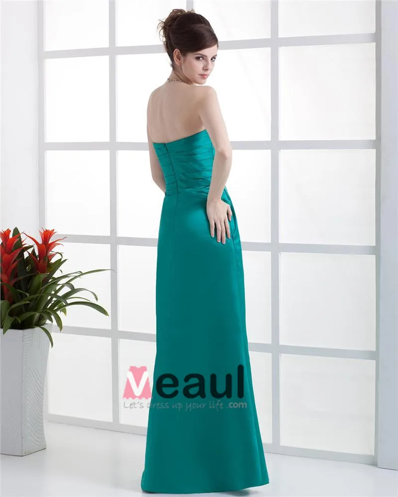 Kjaereste Krusning Ermelose Glidelas Gulv Lengde Charmeuse Kvinne Brudepikekjoler