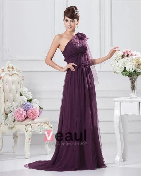 Chiffon Bowtie One Shoulder Floor Length Bridesmaid Dresses