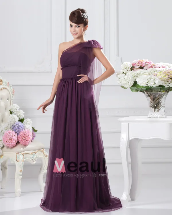 Chiffon Bowtie One Shoulder Floor Length Bridesmaid Dresses