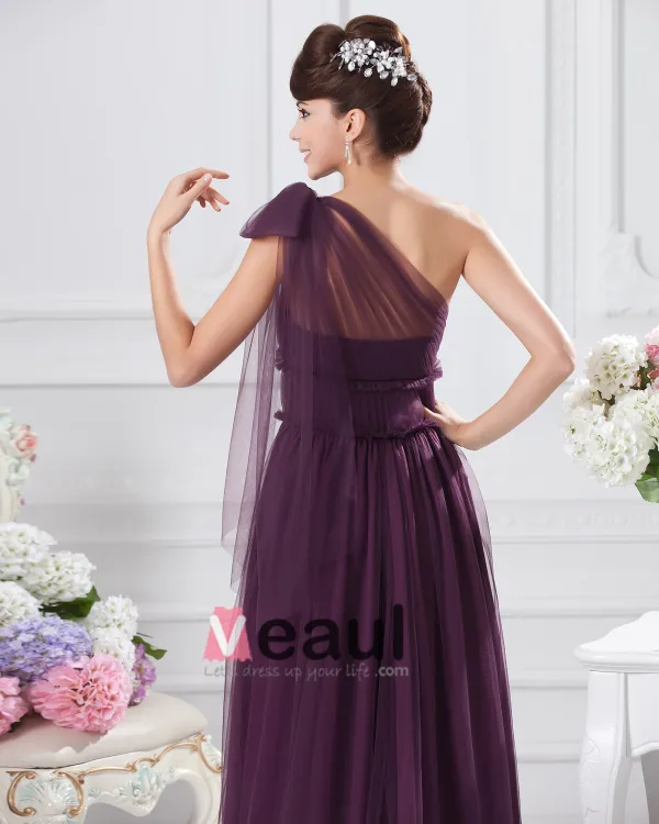Chiffon Bowtie One Shoulder Floor Length Bridesmaid Dresses