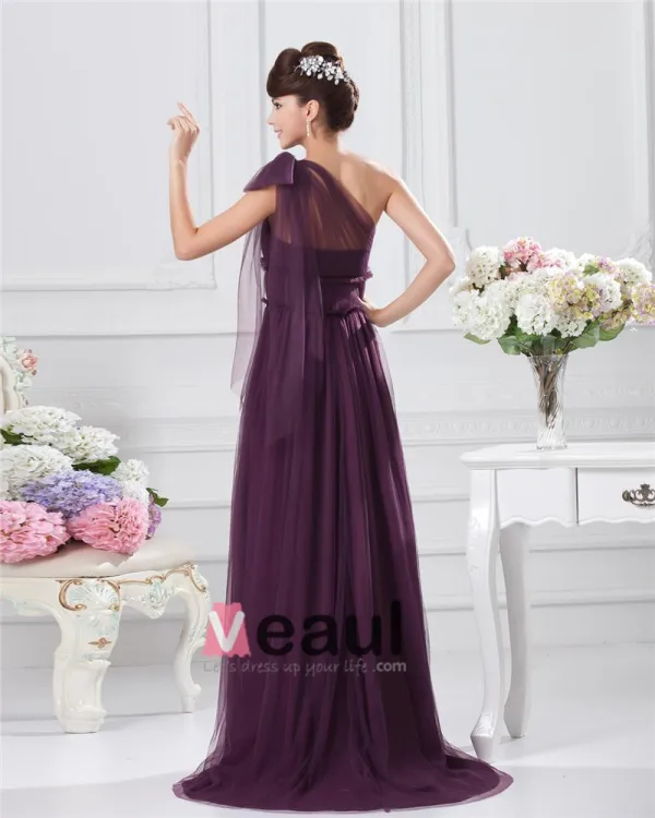 Chiffon Bowtie One Shoulder Floor Length Bridesmaid Dresses