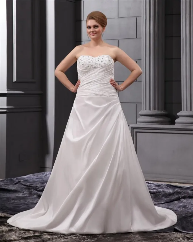 Satin Ruffle Kjaereste Domstol Store Størrelser Brudekjoler Bryllupskjoler