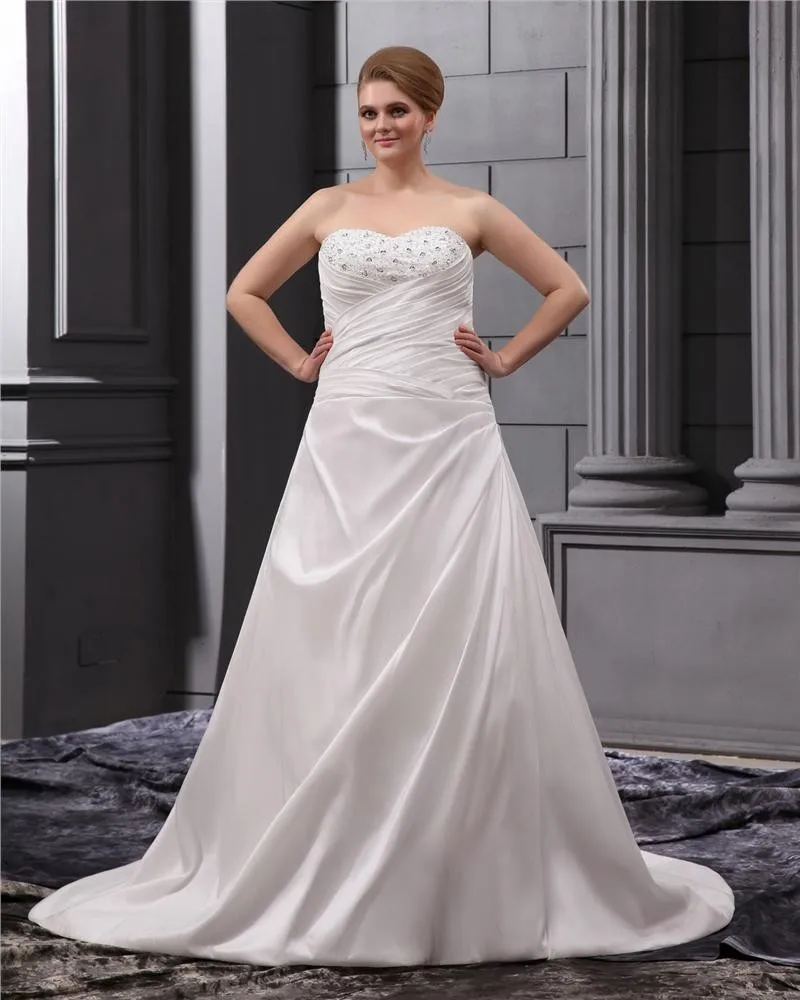 Satin Ruffle Kjaereste Domstol Store Størrelser Brudekjoler Bryllupskjoler