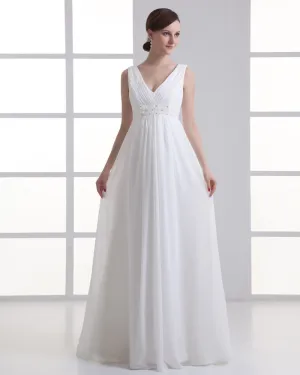 En Mousseline A Volants Perles Col En V Etage Longueur Robe De Mariée Empire