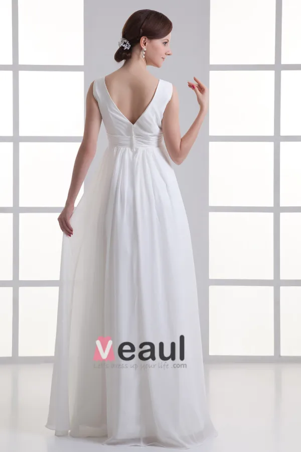 En Mousseline A Volants Perles Col En V Etage Longueur Robe De Mariée Empire