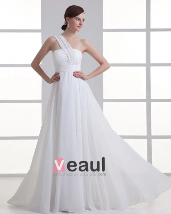 En Mousseline A Volants Perles Col En V Etage Longueur Robe De Mariée Empire