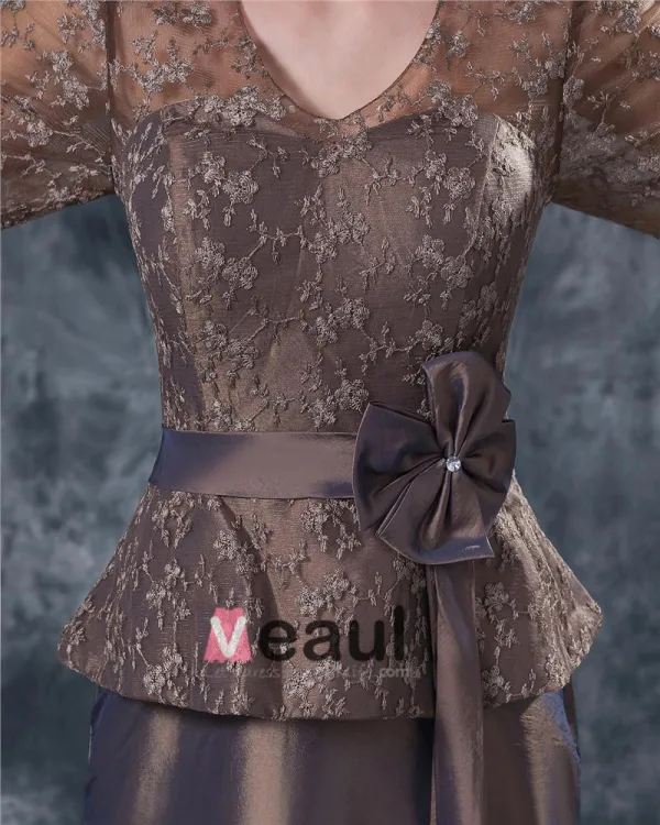 Comfortable V-Neck Floor Length Bowknot Taffeta Lace Paillette Mother of the Bride Dress