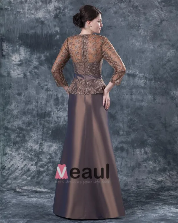 Comfortable V-Neck Floor Length Bowknot Taffeta Lace Paillette Mother of the Bride Dress