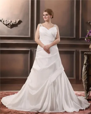 Satin Perlage V Tribunal De Cou Plus La Taille Robe De Mariage Nuptiale Robe