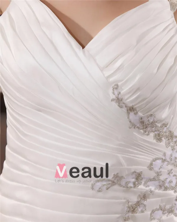 Satin Perlage V Tribunal De Cou Plus La Taille Robe De Mariage Nuptiale Robe