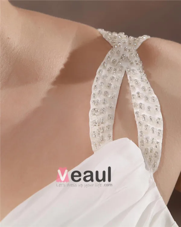 Satin Perlage V Tribunal De Cou Plus La Taille Robe De Mariage Nuptiale Robe