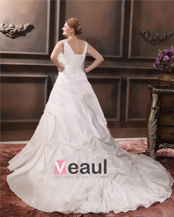 Satin Perlage V Tribunal De Cou Plus La Taille Robe De Mariage Nuptiale Robe