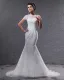 Elegant Organza Applique Beaded Jewel Floor Length Court Train Mermaid Wedding Dress
