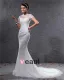 Elegant Organza Applique Beaded Jewel Floor Length Court Train Mermaid Wedding Dress