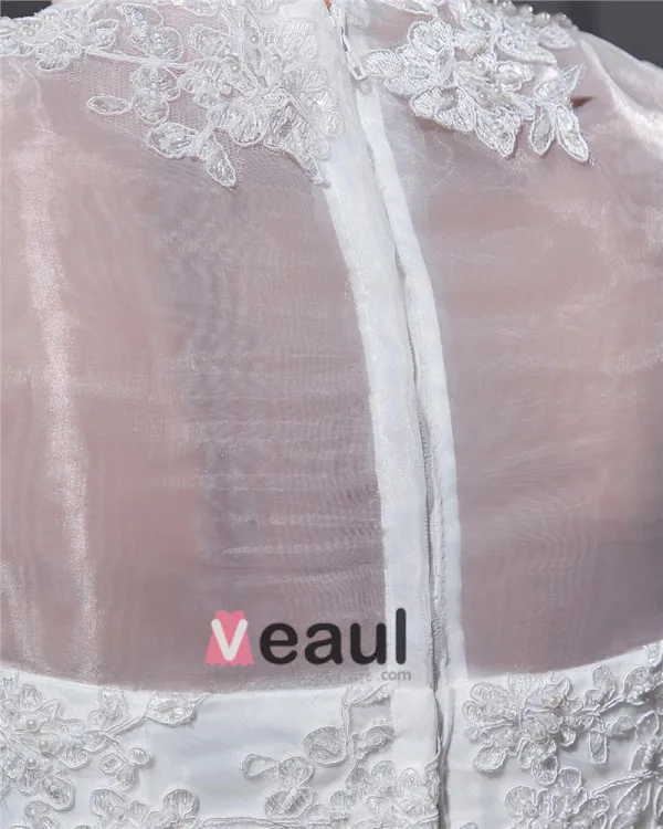Elegant Organza Applique Beaded Jewel Floor Length Court Train Mermaid Wedding Dress