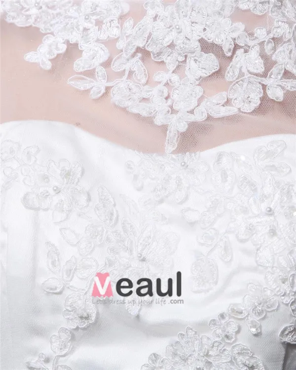 Satin Tulle Beaded Applique Ruffle High Neck Chapel Mermaid Bridal Gown Wedding Dresses