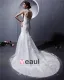 Satin Tulle Beaded Applique Ruffle High Neck Chapel Mermaid Bridal Gown Wedding Dresses