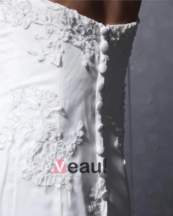 Satin Tulle Beaded Applique Ruffle High Neck Chapel Mermaid Bridal Gown Wedding Dresses
