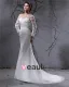 Elegant Satin Tulle Applique Perlee Col En V Etage Longueur De Train De Cour Robe De Mariée Empire