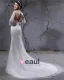 Elegant Satin Tulle Applique Perlee Col En V Etage Longueur De Train De Cour Robe De Mariée Empire