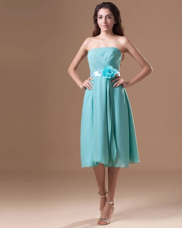 Chiffon Ruffle Blomst Stroppelos Te Lengde Plissert Brudepikekjoler