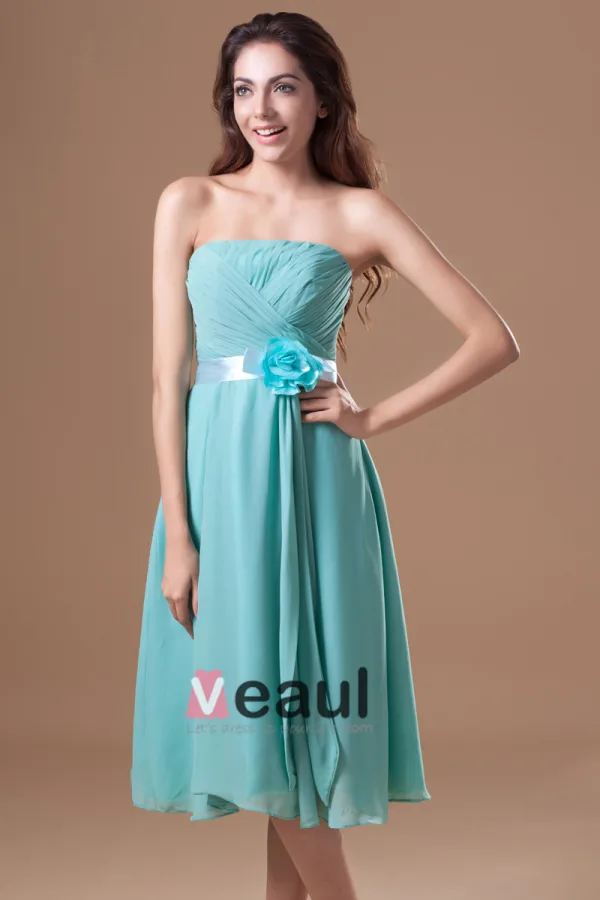 En Mousseline A Volants Fleur Bustier Longueur Robe De Demoiselle D'honneur Plissee De The