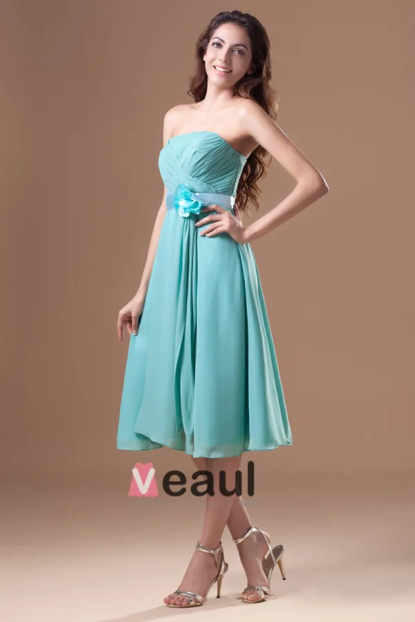 En Mousseline A Volants Fleur Bustier Longueur Robe De Demoiselle D'honneur Plissee De The