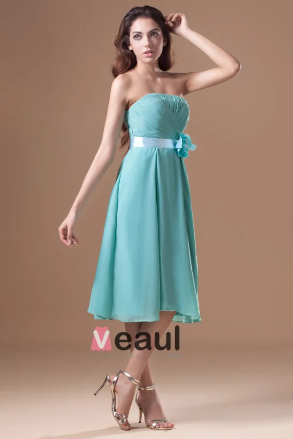 En Mousseline A Volants Fleur Bustier Longueur Robe De Demoiselle D'honneur Plissee De The