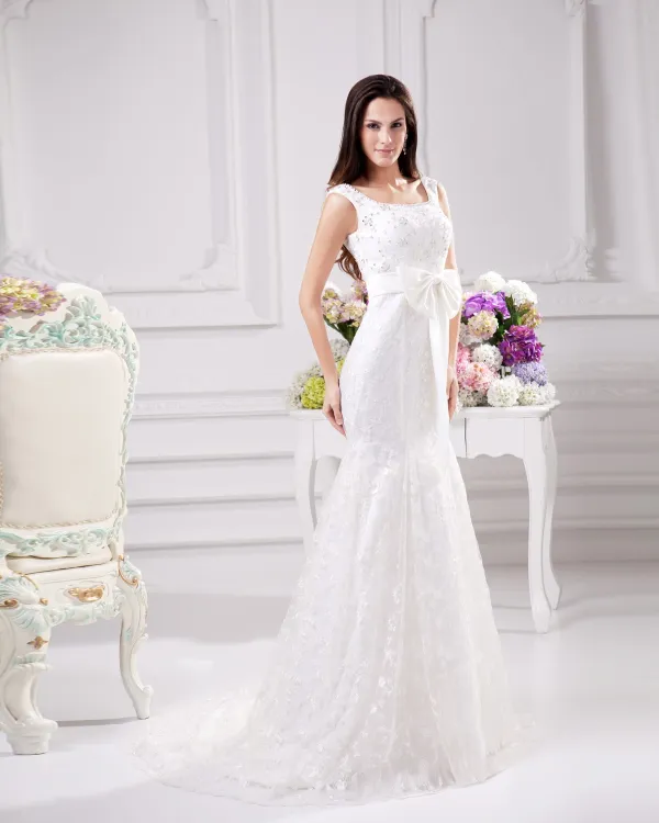 Sheath Wedding Dress with Train