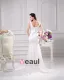 Elegant Bow Beading Scoop Floor Length Court Train Satin Yarn Lace Sheath Wedding Dress