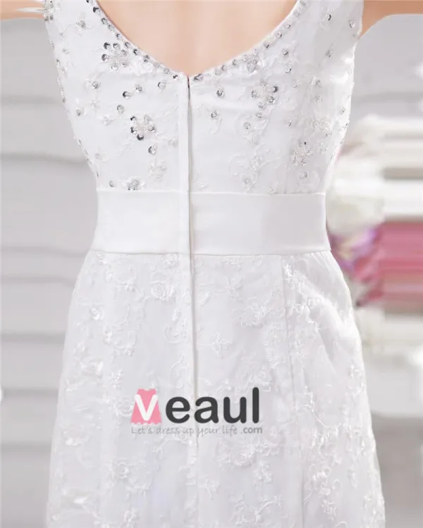 Elegant Bow Beading Scoop Floor Length Court Train Satin Yarn Lace Sheath Wedding Dress