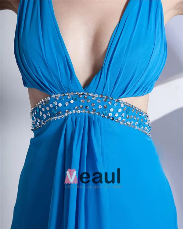Chiffon Beading V Neck Ankle Length Evening Dresses