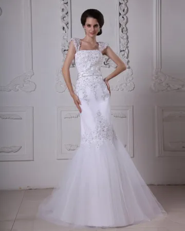 Elegant Balayage Satin Dentelle Carree Robe De Mariée Sirène
