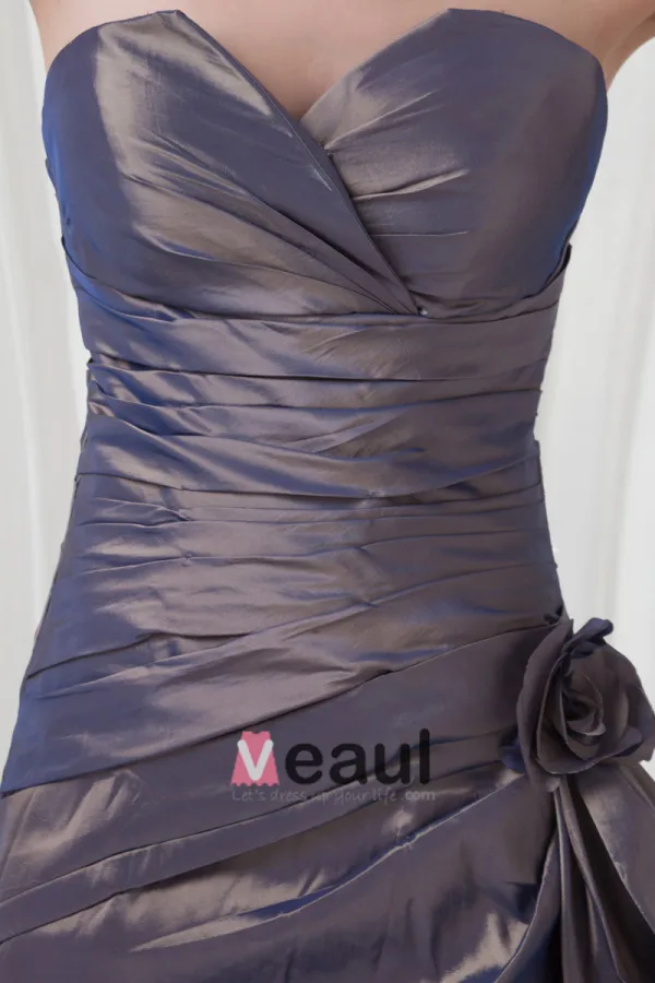 Elegant Ruffle Flower Decoration Sweetheart Floor Length Taffeta Bridesmaid Dress