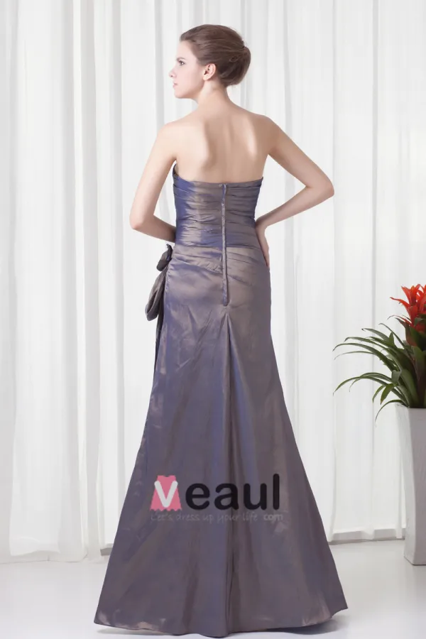 Elegant Ruffle Flower Decoration Sweetheart Floor Length Taffeta Bridesmaid Dress