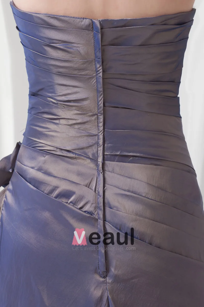 Elegant Krusning Blomsterdekorasjoner Kjaereste Gulv Lengde Taffeta Brudepikekjoler