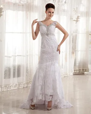 Dentelle V Cou Tribunal Sirène Robe De Mariée De Mariage De Robe