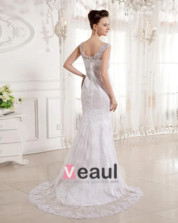 Lace V Neck Court Mermaid Bridal Gown Wedding Dress