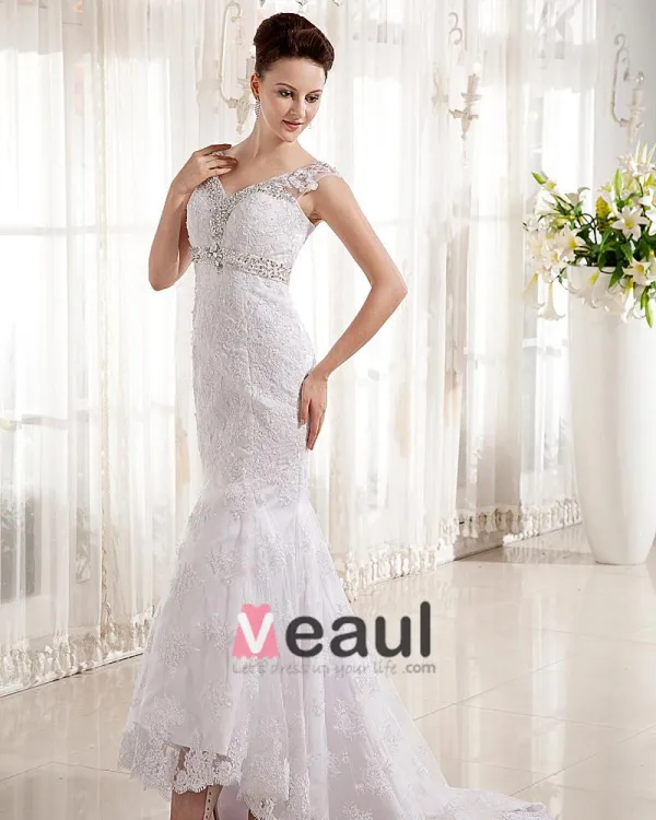 Lace V Neck Court Mermaid Bridal Gown Wedding Dress