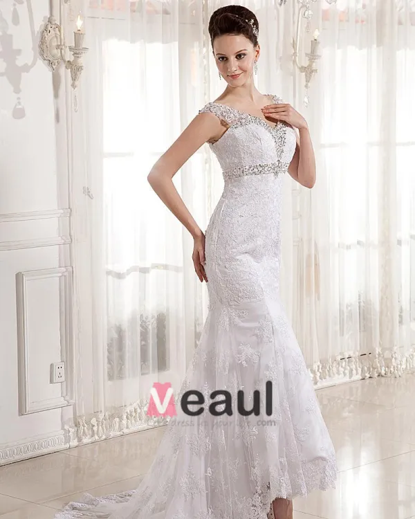 Lace V Neck Court Mermaid Bridal Gown Wedding Dress