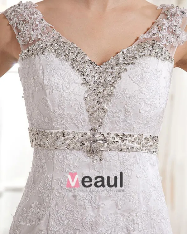 Lace V Neck Court Mermaid Bridal Gown Wedding Dress