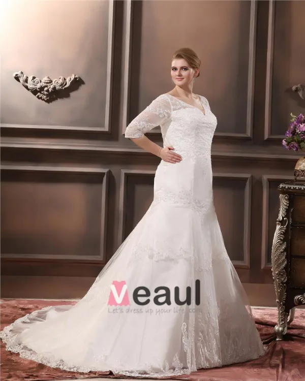 Applique De Lacet De Perles V Cou Plus La Taille Robe De Mariage Nuptiale Robe