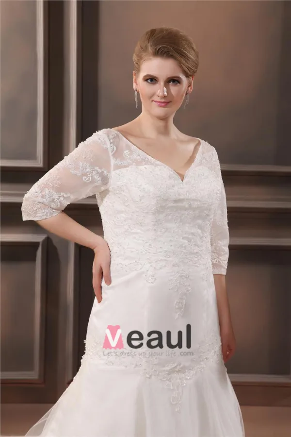 Applique De Lacet De Perles V Cou Plus La Taille Robe De Mariage Nuptiale Robe