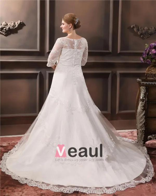 Applique De Lacet De Perles V Cou Plus La Taille Robe De Mariage Nuptiale Robe