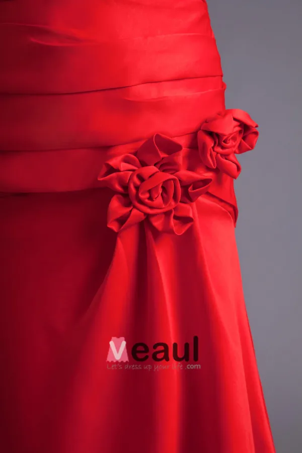 Fashion Satin Pleated Flower Spaghetti Strap Floor Length Bridesmaid Dress
