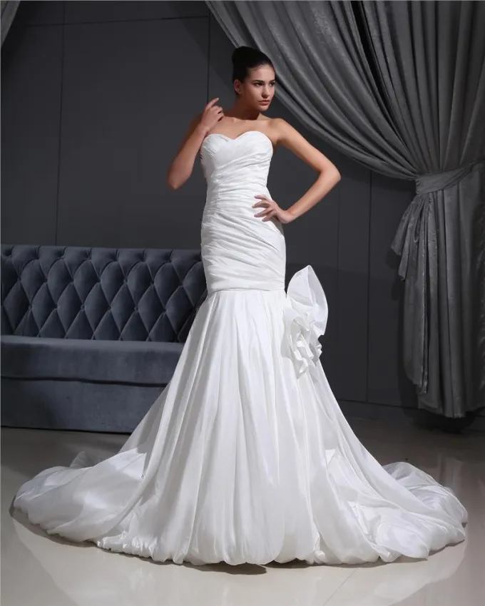 Taffeta Plissert Applikasjon Kjaereste Katedralen Tog Havfrue Brudekjoler Bryllupskjoler