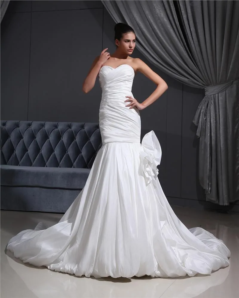 Taffeta Plissert Applikasjon Kjaereste Katedralen Tog Havfrue Brudekjoler Bryllupskjoler