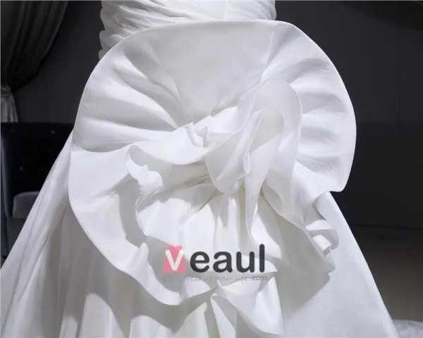 Taffeta Pleated Applique Sweetheart Cathedral Train Mermaid Wedding Dress